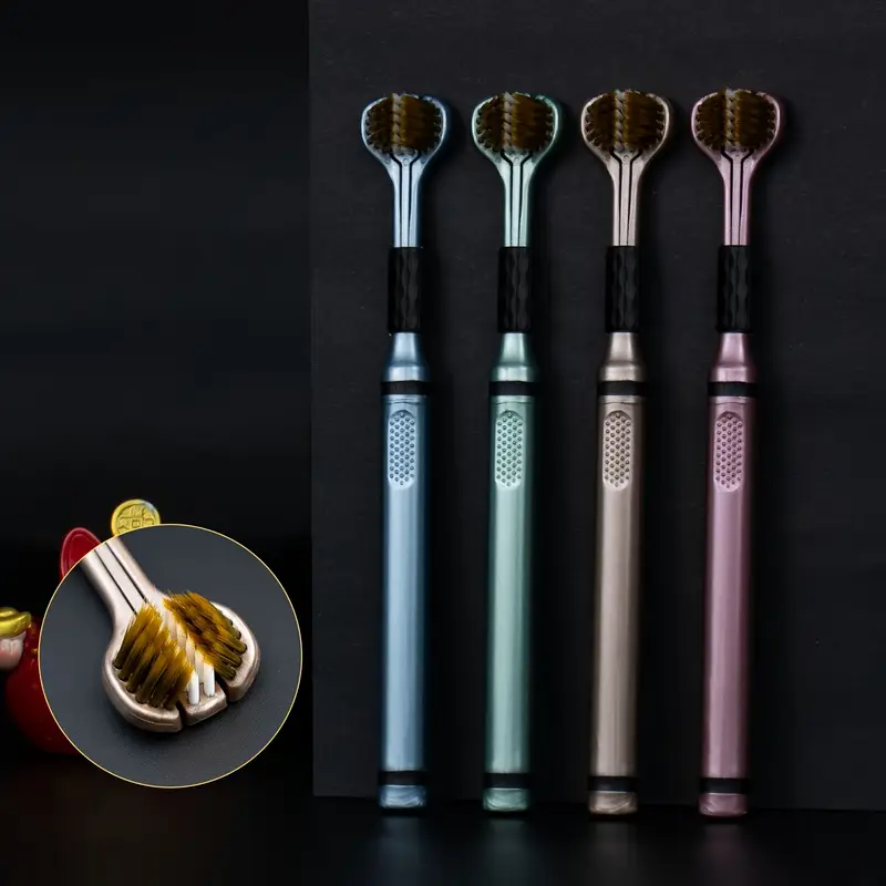 مسواک سهطرفه بزرگسالان با برس نرم و تمیزکننده بین دندانی, پاکسازی کامل دندانها